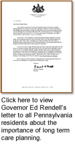 PA Governor Rendell's Letter Regarding Long term Care Insurance